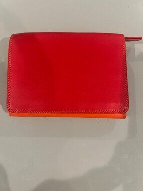 Mywalit NWT Medium Tri-Fold Wallet Jamaica Red Orange Green Italian Leather
